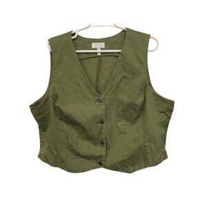Sofia Jeans By Sofia Vergara Olive Green Button Front Sleeveless Vest Top XXL